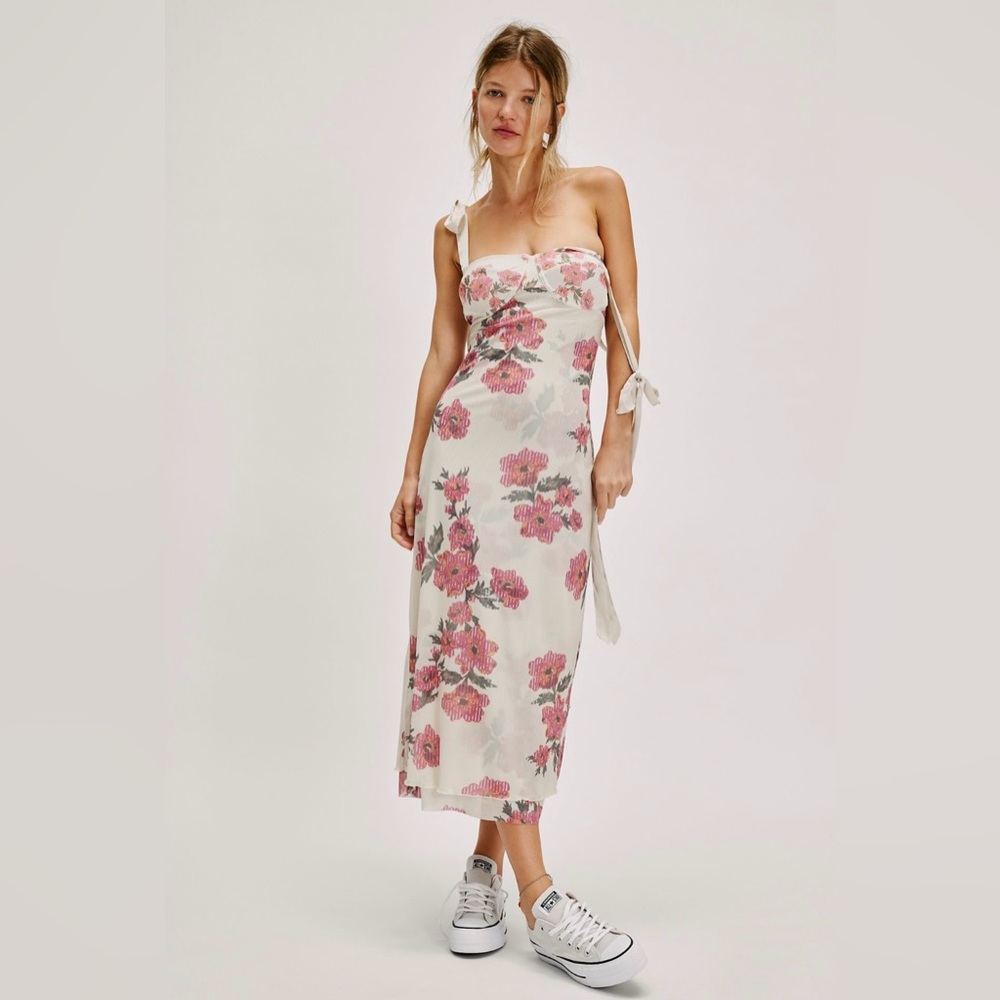 🛍️NWT Free People Floral Pink Strap Dress Sz Large